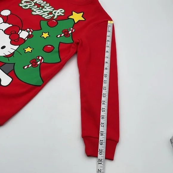 Hello Kitty Red Graphic Christmas Merry & Bright Tree Sweatshirt Crewneck - Picture 12 of 17